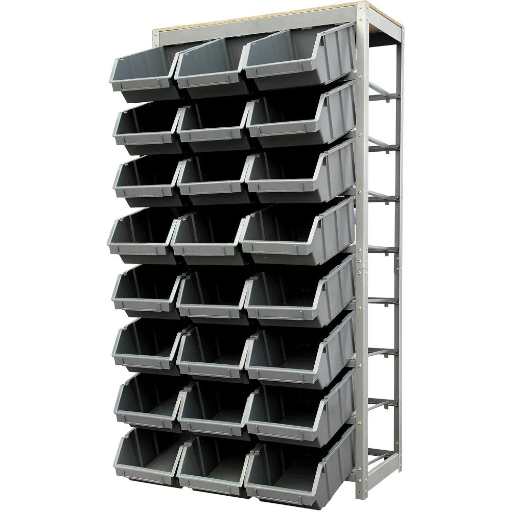 king's rack bin rack storage system heavy duty steel rack organizer shelving unit w/ 24 plastic bins in 8 tiers
