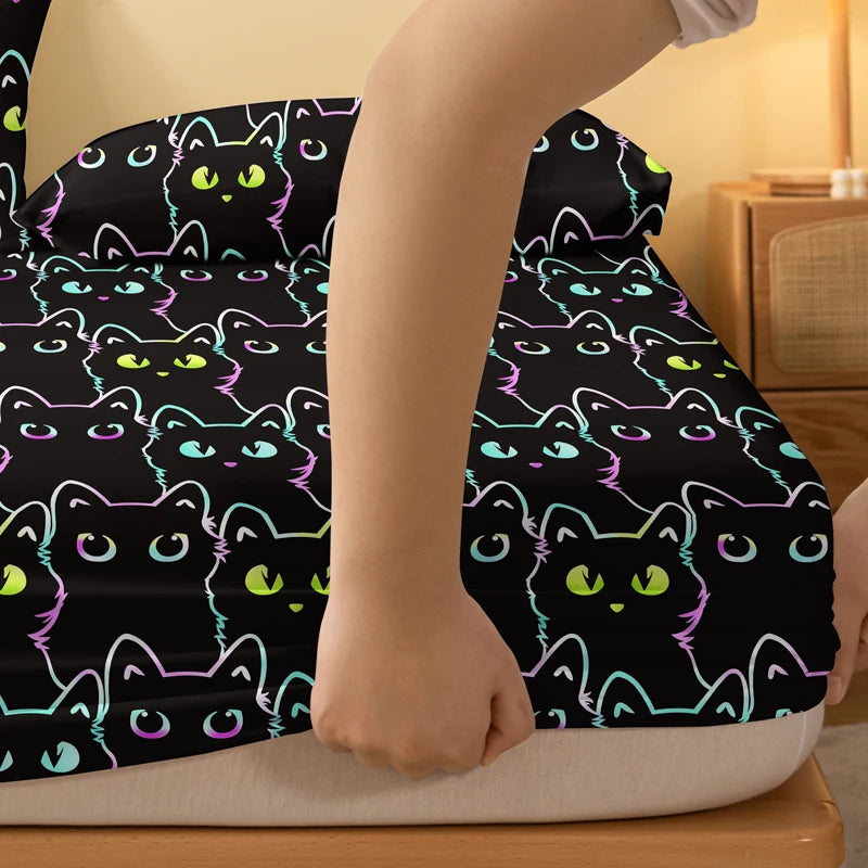 1 Lenzuolo con angoli opaco stampato semplice e moderno con gattini, copriletto stampato per camera da letto, biancheria da letto (escluse federe)