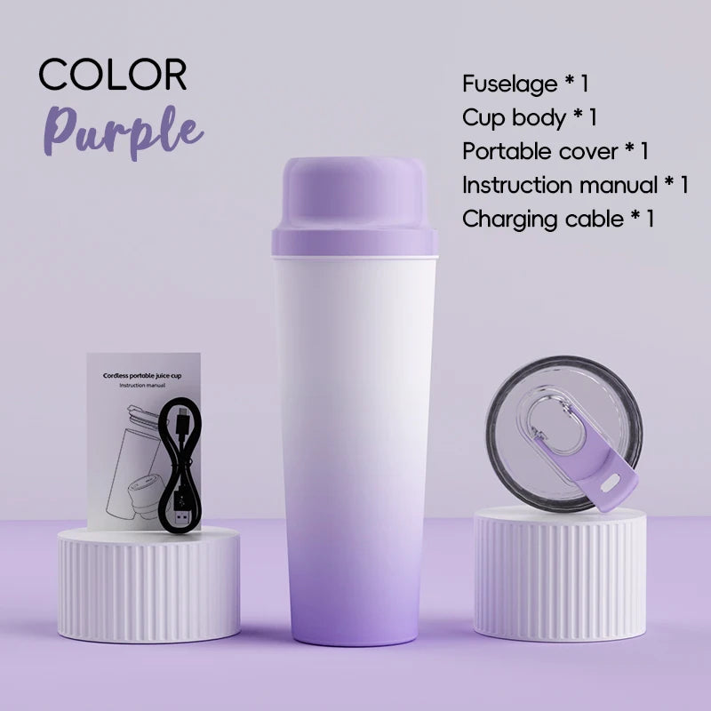 Stainless Steel Wireless Portable Blender 650ml USB Juicer Orange Juice Mixer 20blades Crushed Ice 3000mAh Long-term Insulation