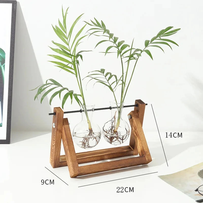 Plant Glass Container with Wooden Stand, 3 Glass Bulb Planters, Plant Nurturing Station, Gifts for Plant Lovers, Home Decor Vase