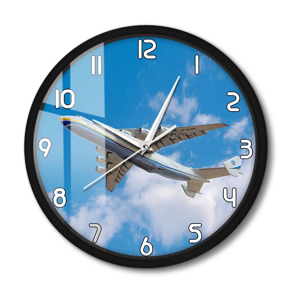 World Largest Plane Antonov An-225 Mriya Wall Clock Ukraine Strategic Airlift Cargo Aircraft Modern Design Silent Printed Clock