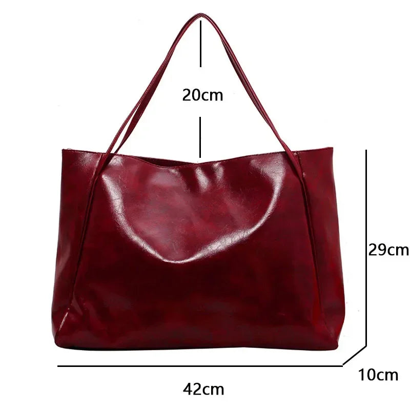 Damen-Einkaufstasche, modische Unterarmtasche, große Kapazität, weiches Pu-Leder, Umhängetasche, Retro-Umhängetasche, lässig, tragbar, BucketBags