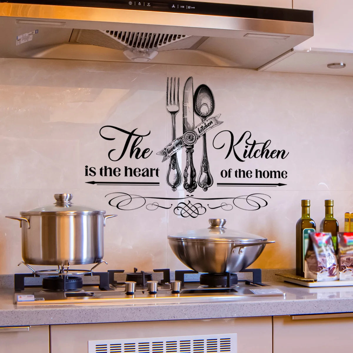 Kitchen Tools Knife and Fork Pattern Wall Sticker for Lovely Home Kitchen Dining Room Background Wall Decoration Self-Adhesive