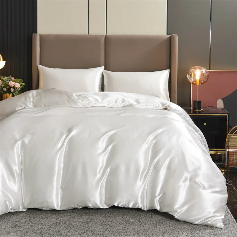 3pcs Satin Duvet Cover Set Bedding Sets Queen Black Series Luxury Rich Silk Silky Soft Solid Sexy Honeymoon Wrinkle Free