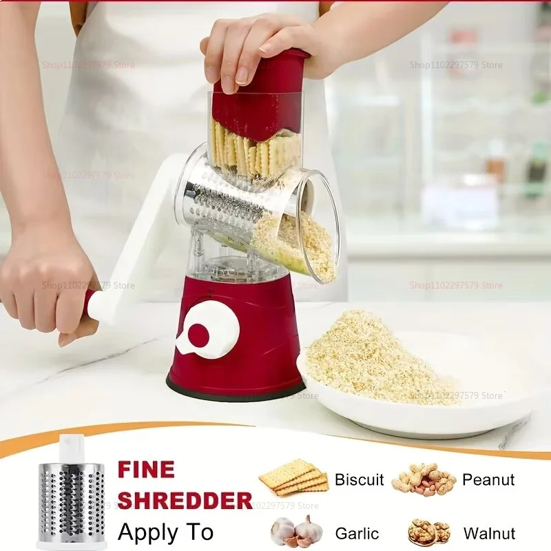 Groentesnijder & Slicer Handmatige Keuken Kaas Chopper Machine Met 3 Scherpe Trommels Multifunctionele Knoflook Aardappel Shredder 2025