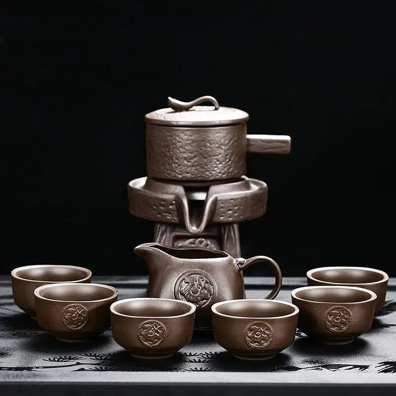 High Quality Ceramic Lazy Man Style Automatic Rotating Insulation Tea Set Suitable for Home Making