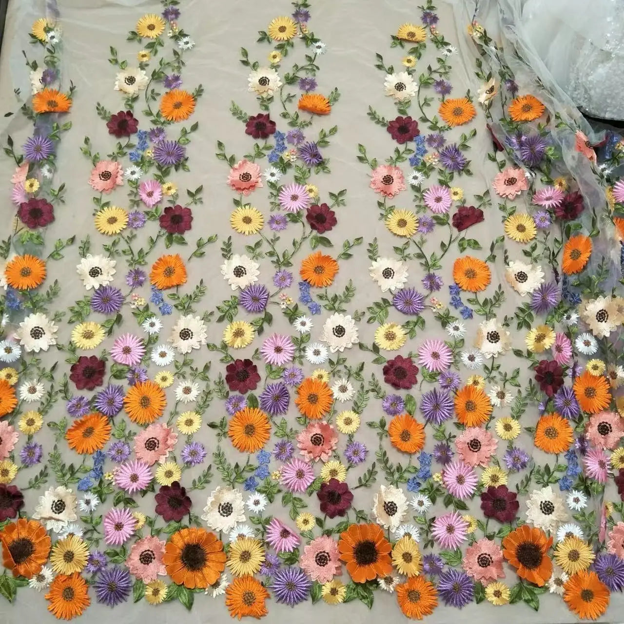 16 Colors multicolor handmade 3D flower lace fabric colorful evening dress lace fabric fashion dress lace 130cm width fabric