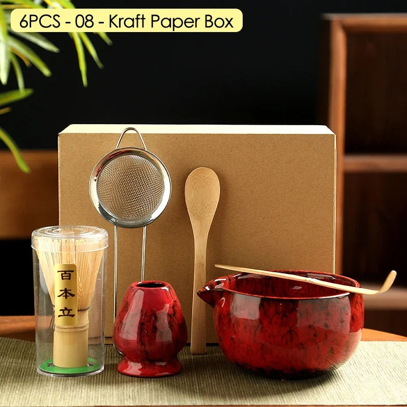 4PCS/6PCS Japanese Ceramic Matcha Teaset Safe Bamboo Brush Teaspoon Whisk Holder for Matcha Lover DIY Tea-Making Tools