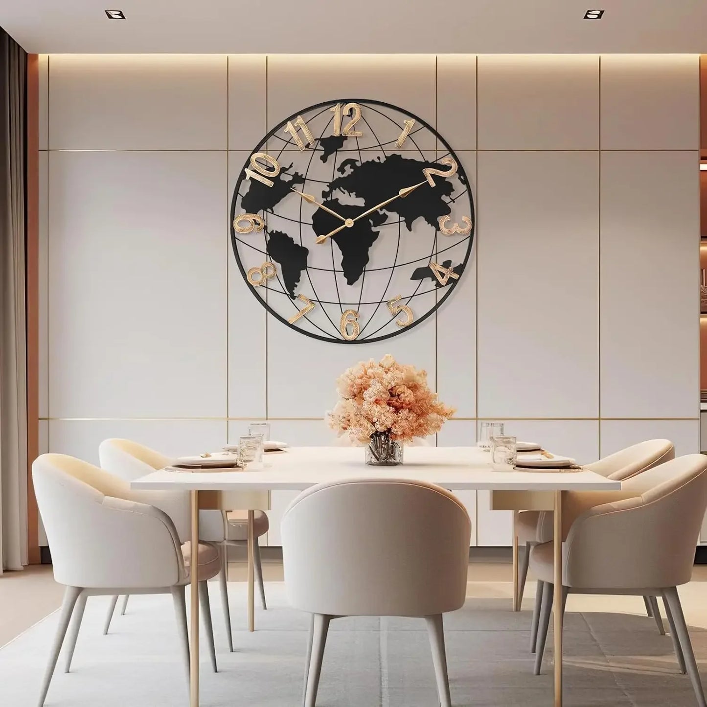 36 Inch Extra Giant Oversized Black Metal Wall Clock,Large Modern Decorative Silent World Map Wall Clock