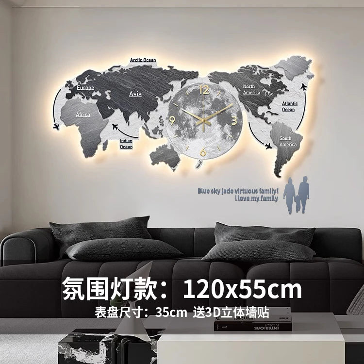 World map creative wall clock living room light luxury high sense 2024 new Internet celebrity simple modern acrylic clock