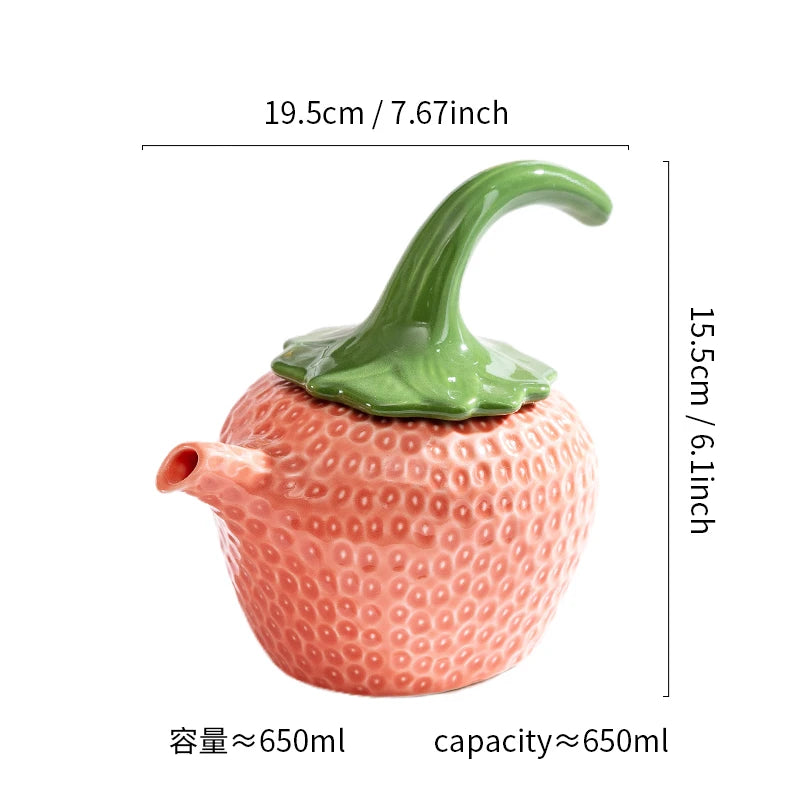 European Red Strawberry Teapot Set Ceramic Breakfast Milk Mug Exquisite Afternoon Tea Set Kettle with Gift Box Birthday Gifts