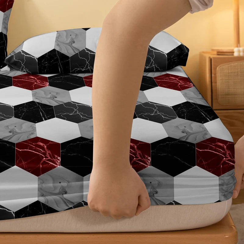 1 Simple modern Geometry printed matte Fitted Sheet, bedroom printed bed cover, bedding (excluding pillowcases)