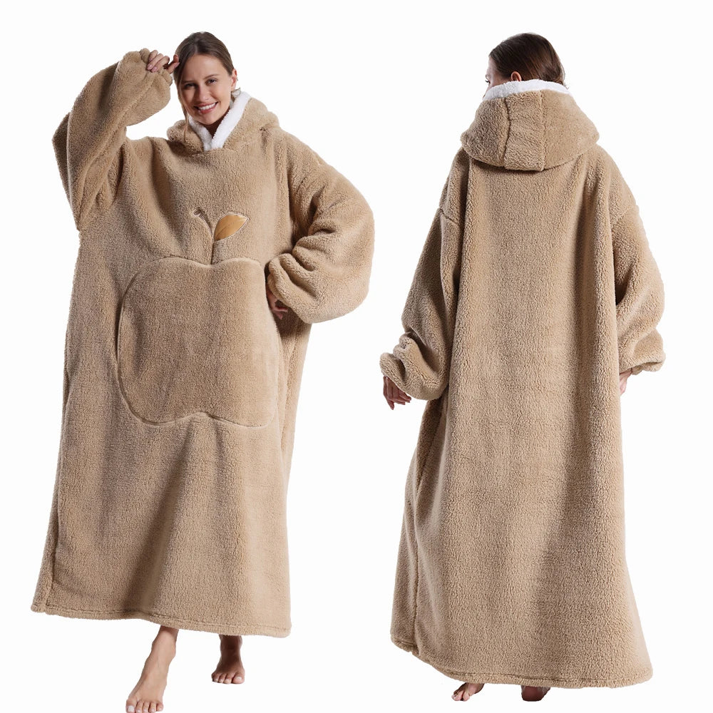 Extra lange tragbare Decken, Winter-Flanell-Kapuzendecke mit vollen Ärmeln, für Männer und Frauen, gemütliche, weiche Überwurf-TV-Decke für Erwachsene