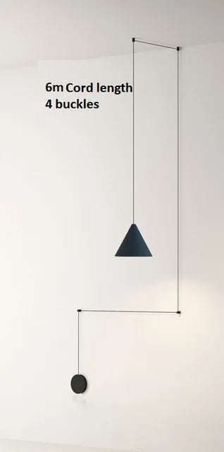 Modern Black Metal Long Wire Cone Shape Pendant Lamp Kitchen Island LED Vintage Hanging Lamp Bedside Suspension Lighting