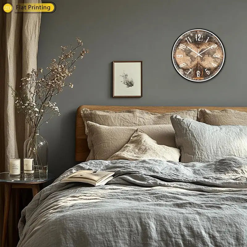 Wooden Silent Wall Clock Vintage world map compasses Quartz Round Analog Clock for Home Office Idea Holiday Gifts