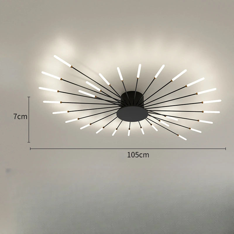 Modern Vortex Firework LED Ceiling Light for Living Room & Bedroom, Dimmable, Energy-Saving, 15-30㎡, Black/Gold