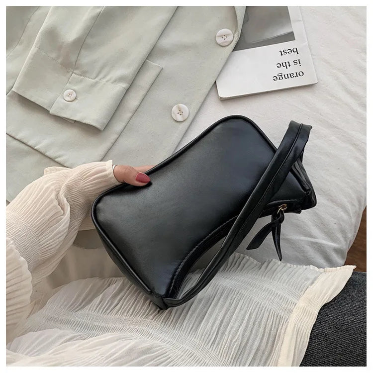 New Retro Soft PU Leather Women Shoulder Underarm Bags Casual Solid Color Small Top-Handle Handbags Ladies Fashion Shoulder Bags