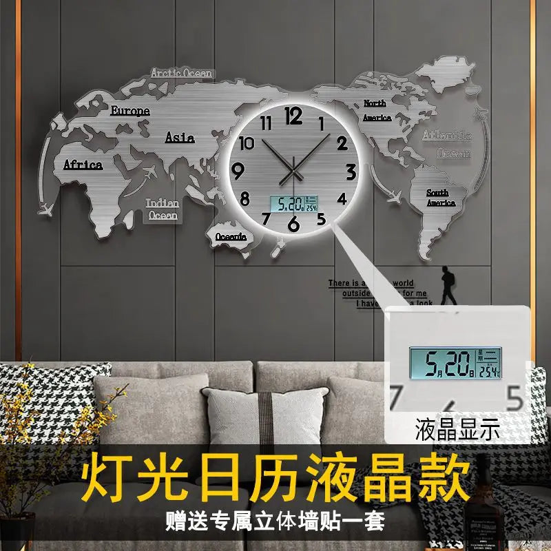 Creative wall clock mirror world map Internet celebrity decoration living room home fashion European silent hanging