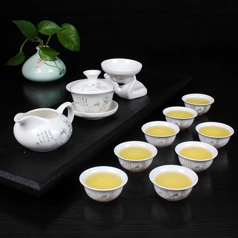 12 Pcs Travel Tea Sets Chinese Portable Ceramic Bone China teaset Gaiwan Teacup Porcelain Tea Cup The Kung Fu Teapot Set