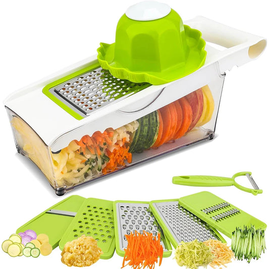 Cheese Grater with Container 5 in 1 Mandoline Slicer Kitchen Vegetable Slicer Cutter Onion Cutter Veggie Julienne Slicer JT574