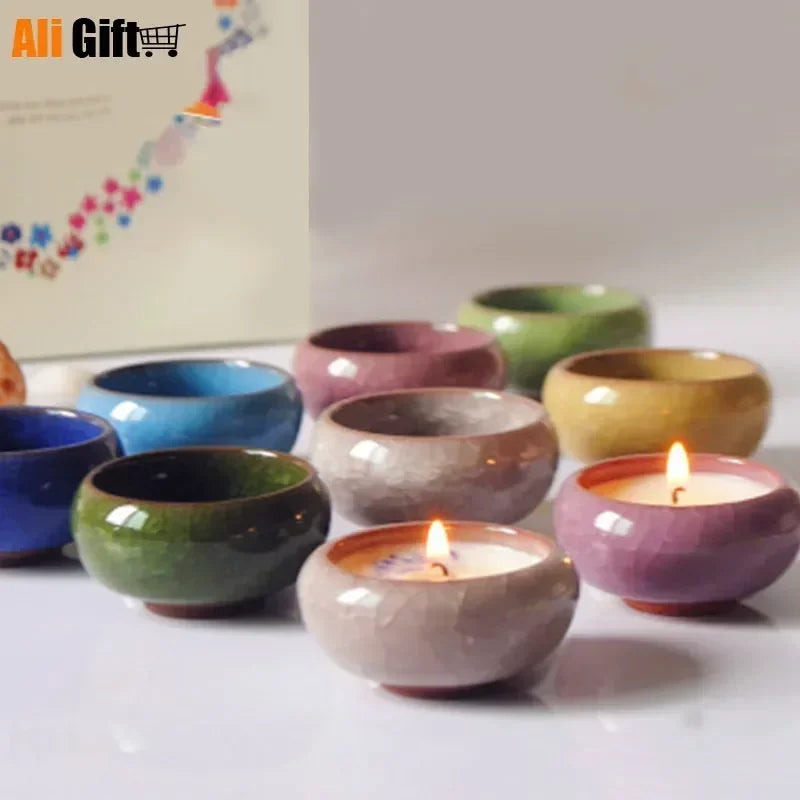 Handmade Ice Crack Ceramic Candlestick DIY Decorative Candle Holders for Home Party Wedding