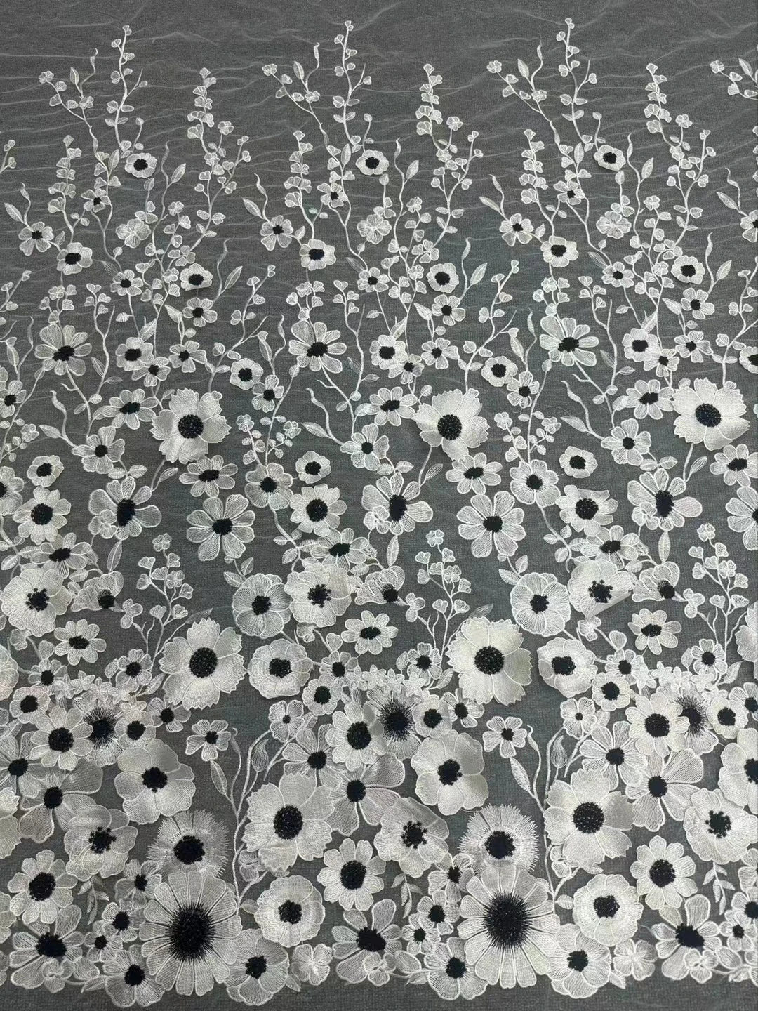 Colorful 3D Flower Lace Fabric DIY Wedding Dress Luxury Latest Three - dimensional sunflower floating soft mesh embroidery lace