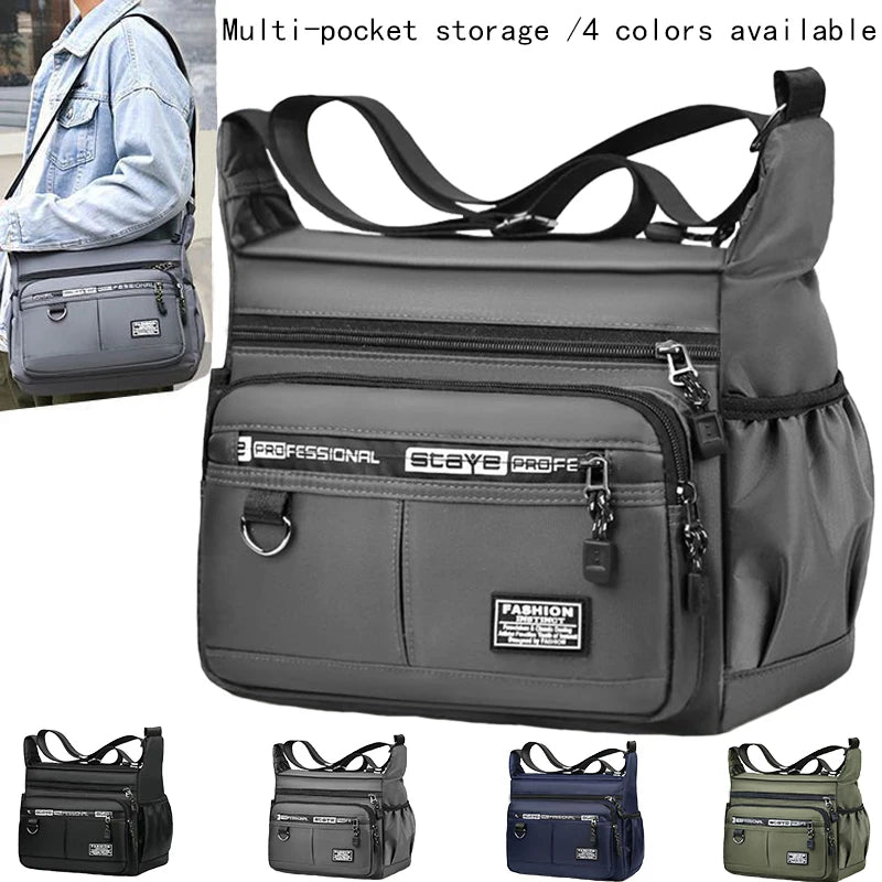 Men's Waterproof Crossbody Bag - Large Nylon/Oxford Shoulder Bag for Travel & Work (Casual Anti-Theft Sling Pack)
