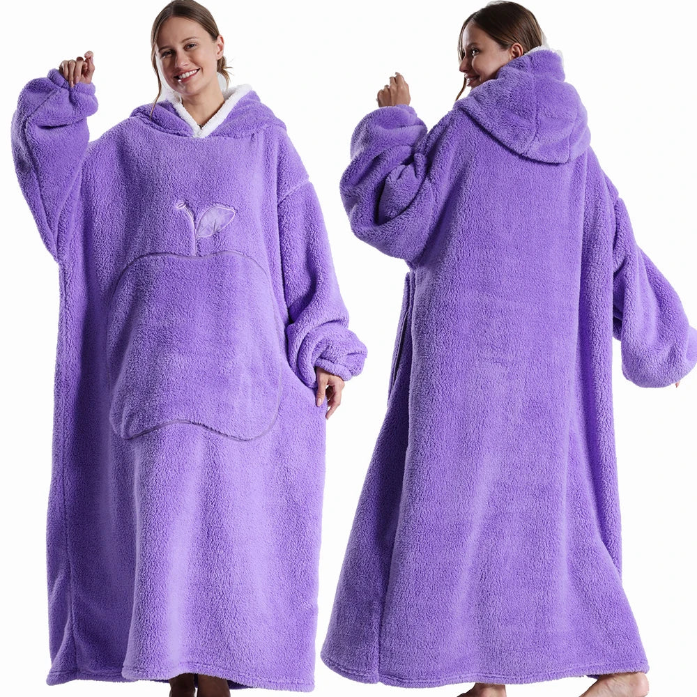Extra lange tragbare Decken, Winter-Flanell-Kapuzendecke mit vollen Ärmeln, für Männer und Frauen, gemütliche, weiche Überwurf-TV-Decke für Erwachsene