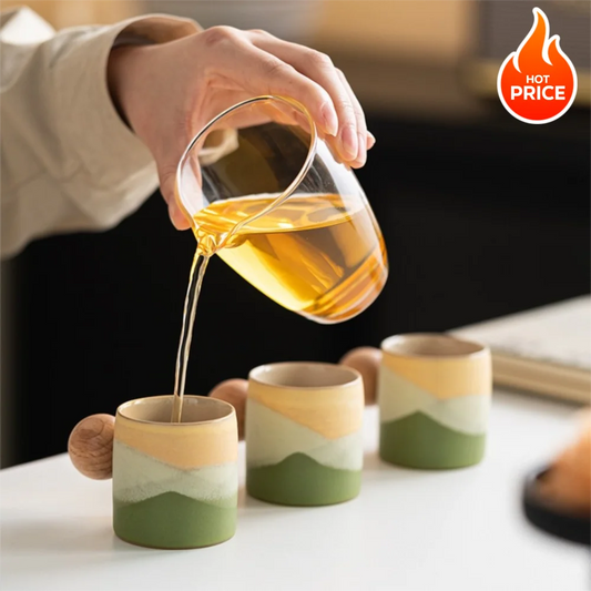 Tazza da caffè in ceramica creativa Manico in legno Microonde Lavabile in lavastoviglie Tazza da caffè fatta a mano Tazza in porcellana da 70 ml Latte Cacao Tè caldo