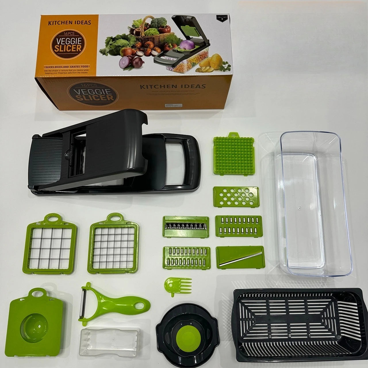 16pcs Multifunctional Vegetable Slicer Cutter Food Grade Shredder with Basket Fruit Mincer Onion Potato Chopper Carrot Grater