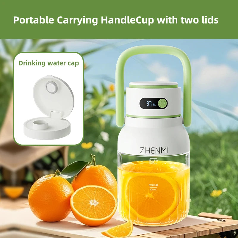 Bærbar juicer, 33 oz. Fartøj, USB-C genopladelig, let at rengøre, velegnet til juice af frugter og grøntsag,