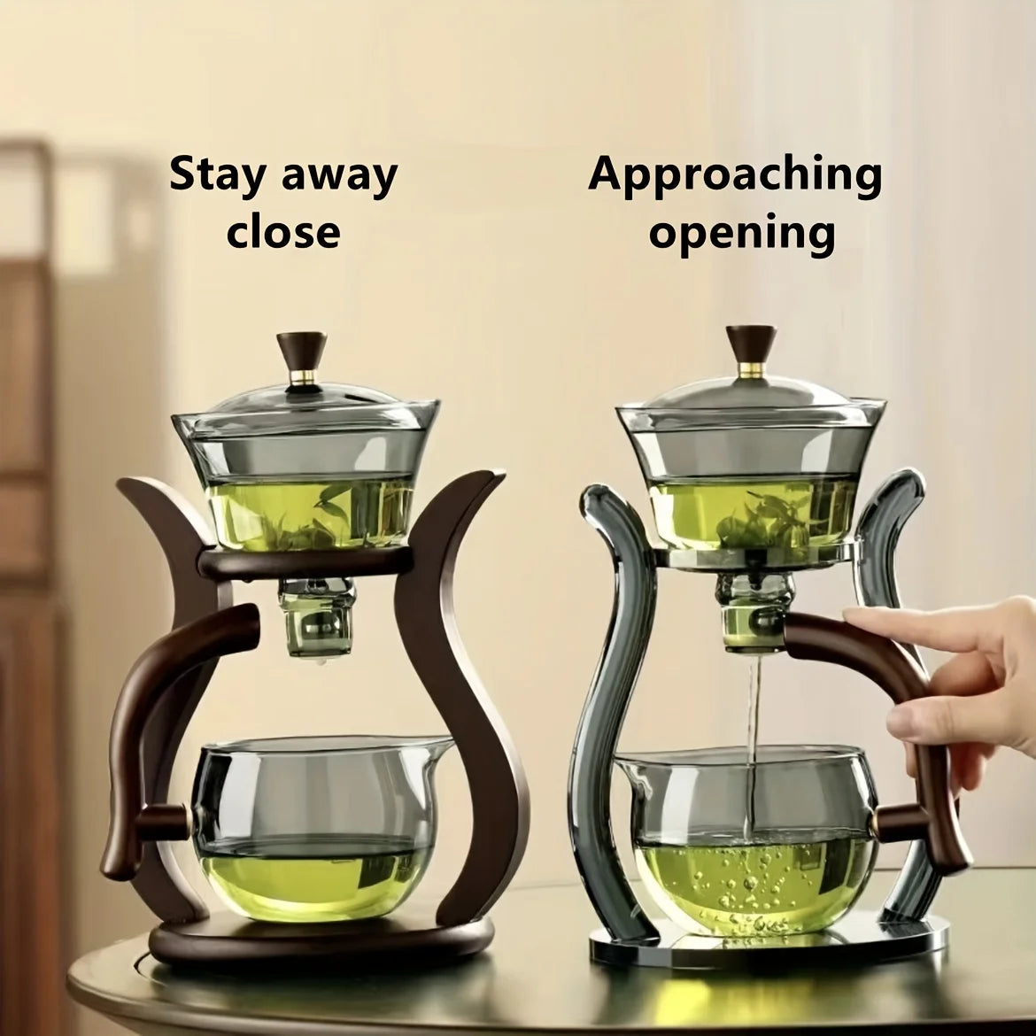 Té de té de vidrio de Kung Fu lento con goteo semi automático con infusor de tetera de vidrio Caza magnética tetera