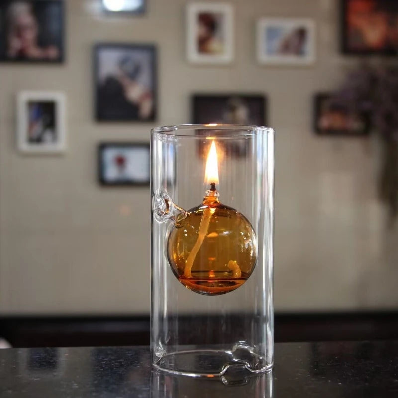 Transparent Glass Candlestick 15CM Oil Lamp Interior light Chamber Glass Oil Lamp Vintage Candle holder Lamp oil not included