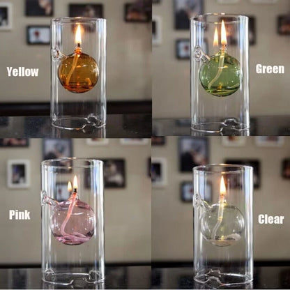 Transparent Glass Candlestick 15CM Oil Lamp Interior light Chamber Glass Oil Lamp Vintage Candle holder Lamp oil not included