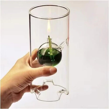 Transparent Glass Candlestick 15CM Oil Lamp Interior light Chamber Glass Oil Lamp Vintage Candle holder Lamp oil not included