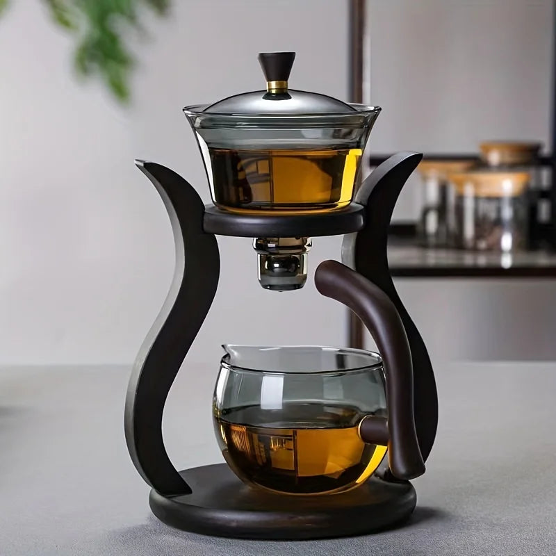 Lazy Kung Fu Glass Tea Set Semi Automatic Drip με γυαλί infuser γυαλί μαγνητικό διακόπτη Teapot Teacup Set Glasware