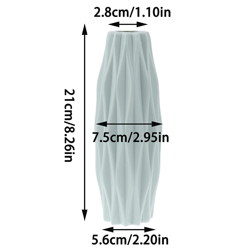 1PC Diamond Pattern Plastic Smooth Vase White Imitation Ceramic Flower Pot Thick and Durable for Living Room Bedroom Home Decora