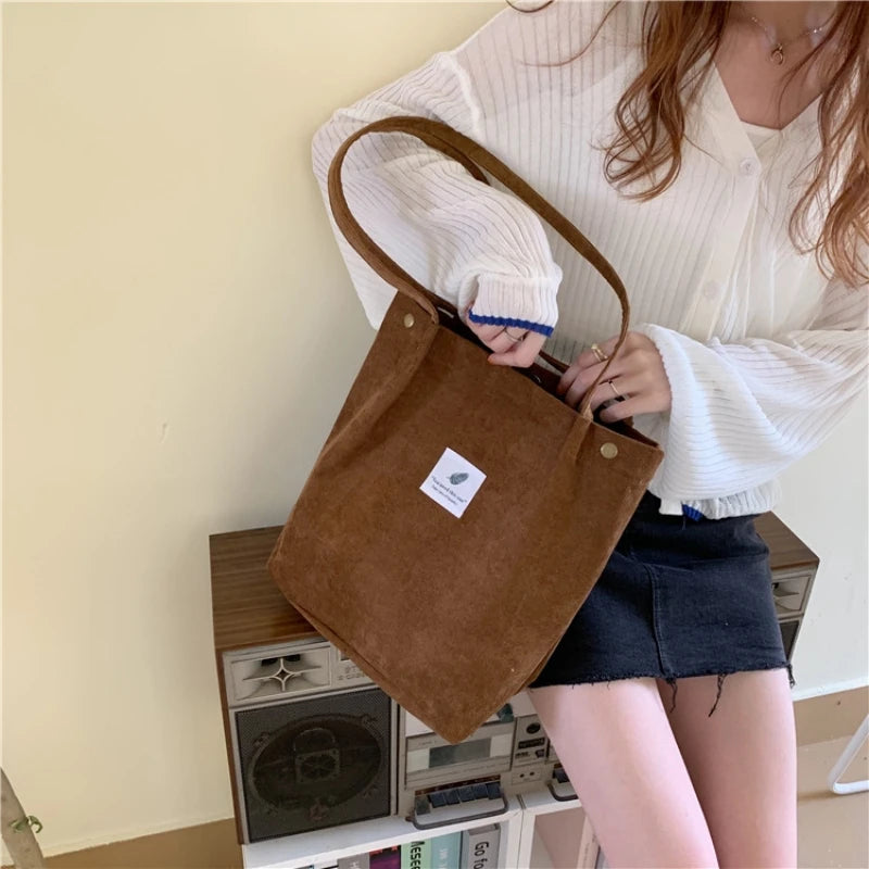 Fashion Women's Shoulder Bag Large Capacity Corduroy Shopping Bag Canvas Women's Bag Literary Leisure Shoulder Bag