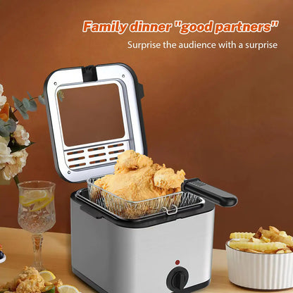 220V Electric Deep Fryer 2.5L French Frie Machine Oven Oil Hot Pot Fried Chicken Grill Adjustable Thermostat Kitchen Cooking