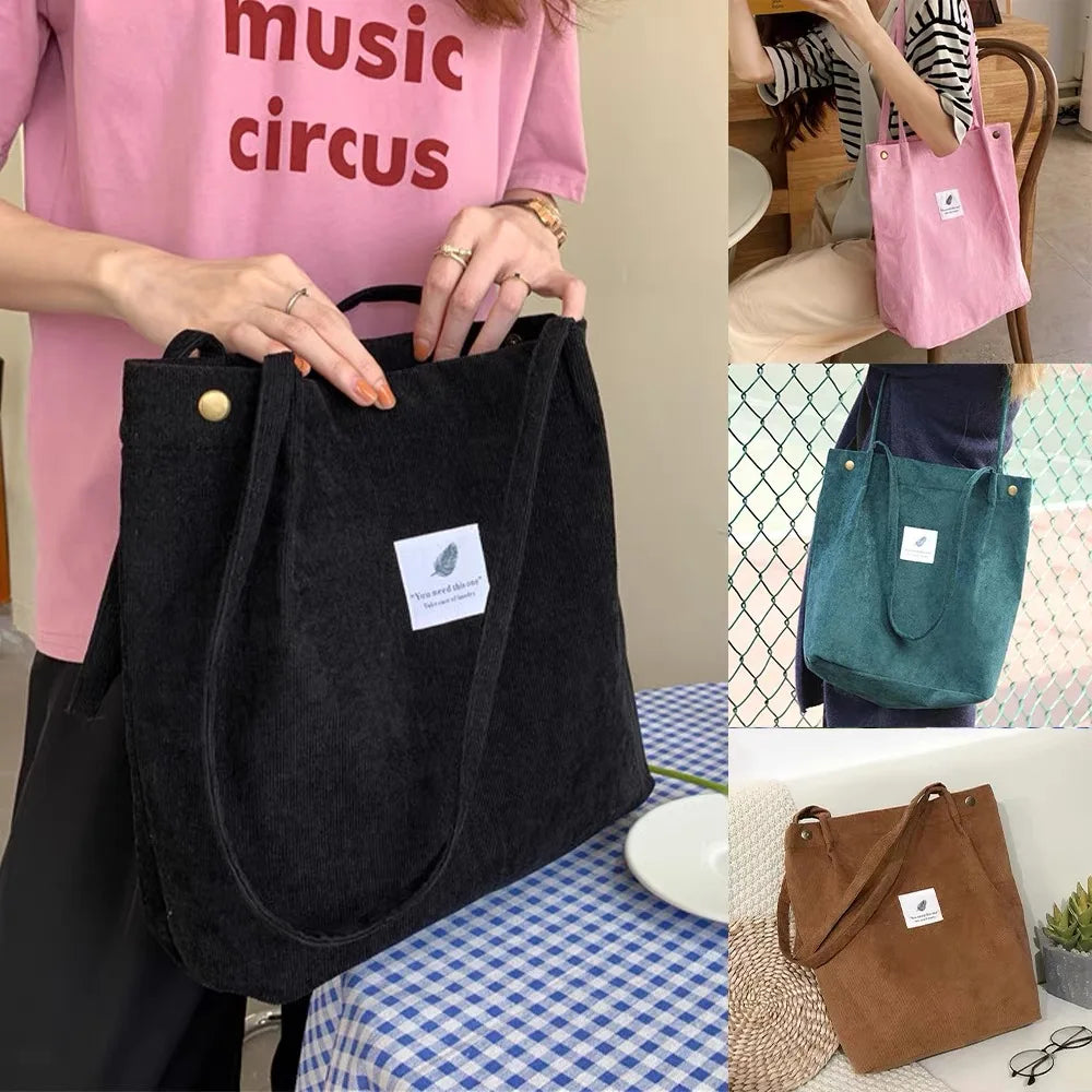 Модна женска чанта за рамо с голям капацитет Corduroy Phopping Bag Canvas Женска чанта Литературна чанта за рамо от свободното време