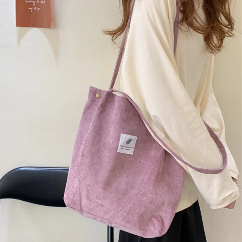 Модна женска чанта за рамо с голям капацитет Corduroy Phopping Bag Canvas Женска чанта Литературна чанта за рамо от свободното време