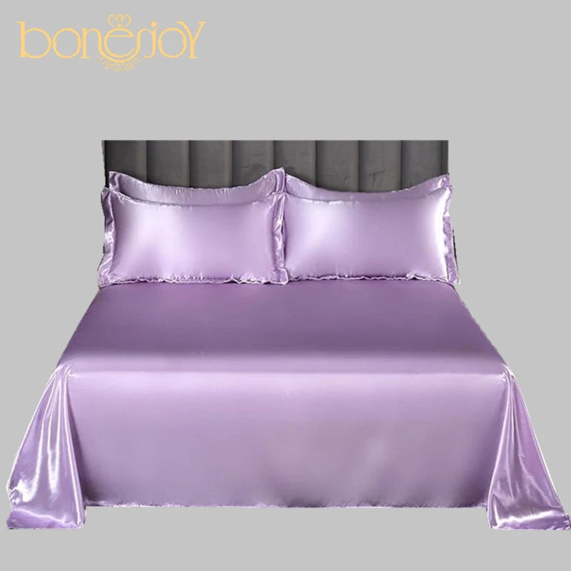 Bonenjoy 1 PC Solhe para o verão Gelo Cool Terp Top Leits Cetin Sheet liso lençol plano para roupas de cama de casal (sem fronha)