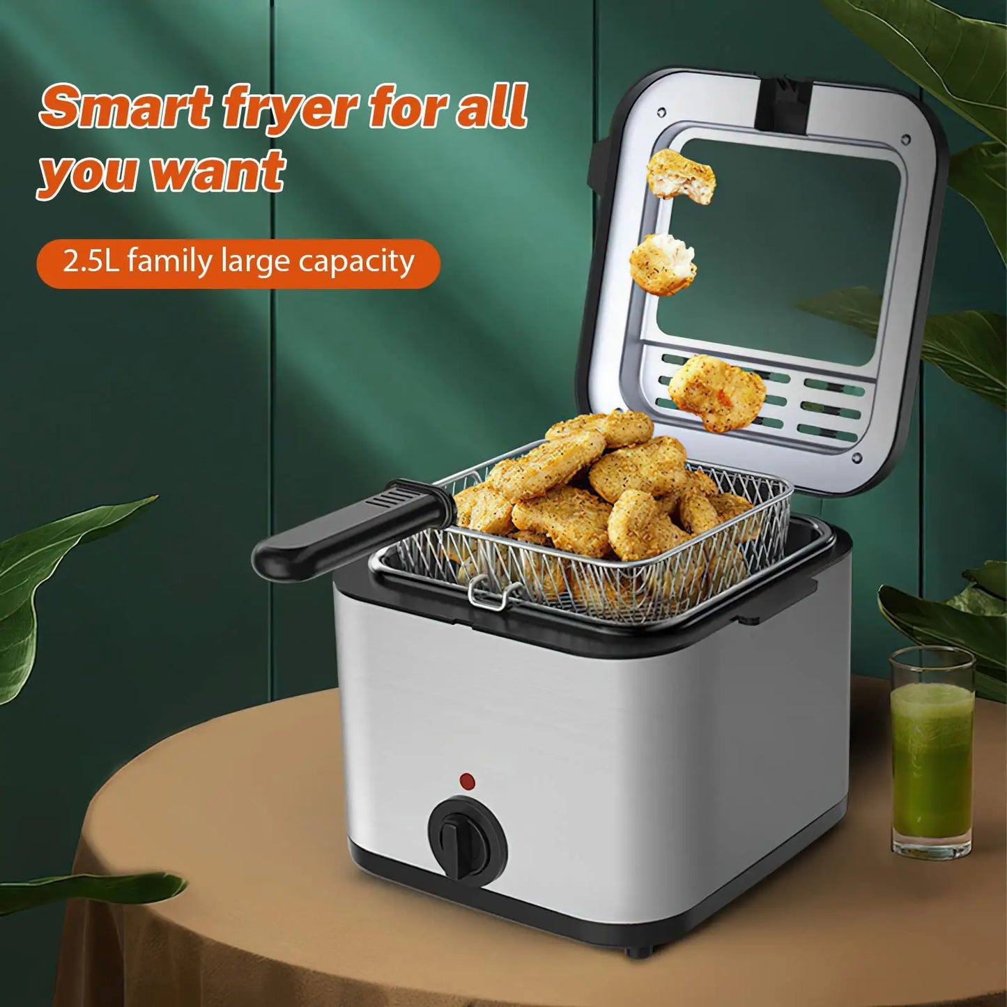 220V Electric Deep Fryer 2.5L French Frie Machine Oven Oil Hot Pot Fried Chicken Grill Adjustable Thermostat Kitchen Cooking