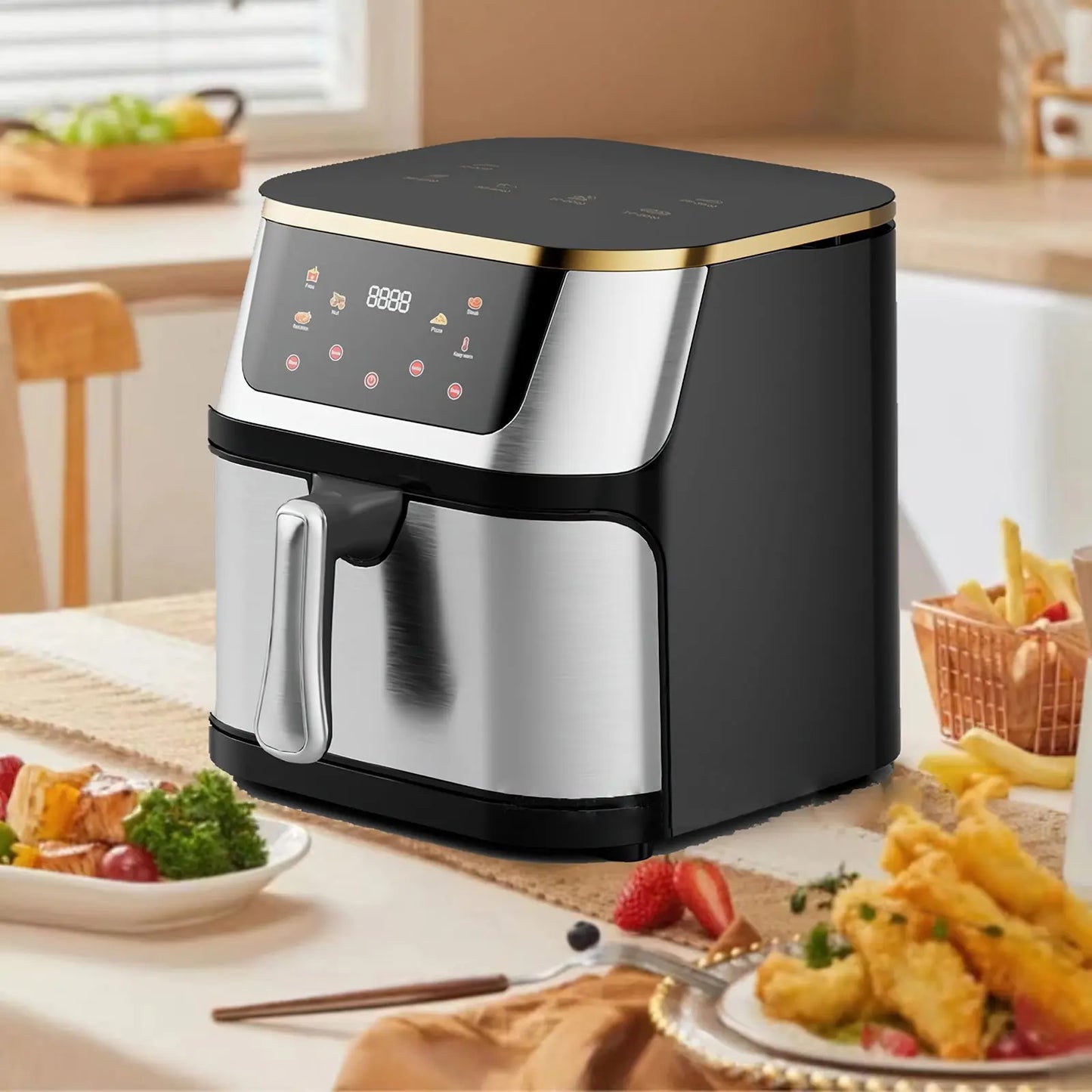 1400W Air Fryer 12L Rustfrit stål Synlig storkapacitet Elektrisk ovn Berøringsskærm Multifunktionel elektrisk fritur