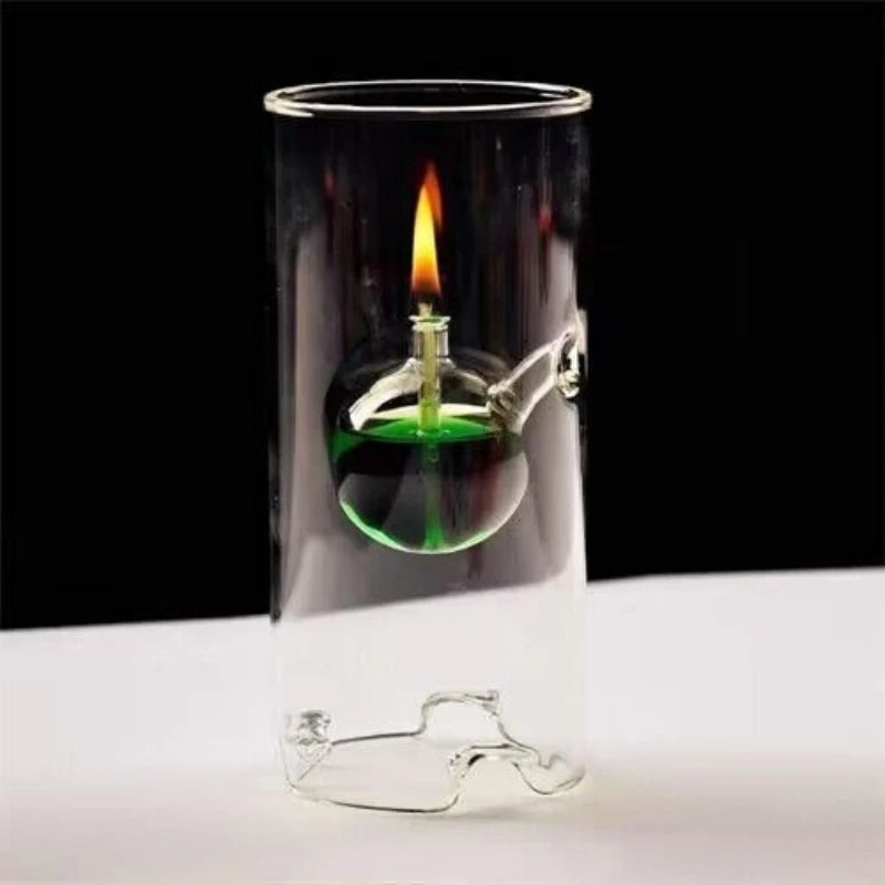 Transparent Glass Candlestick 15CM Oil Lamp Interior light Chamber Glass Oil Lamp Vintage Candle holder Lamp oil not included