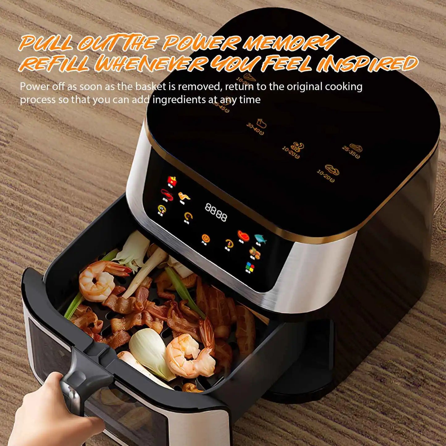 1400W Air Fryer 12L Stainless Steel Visible Large Capacity Electric Oven Touch Screen Multifunctional Electric Fryer