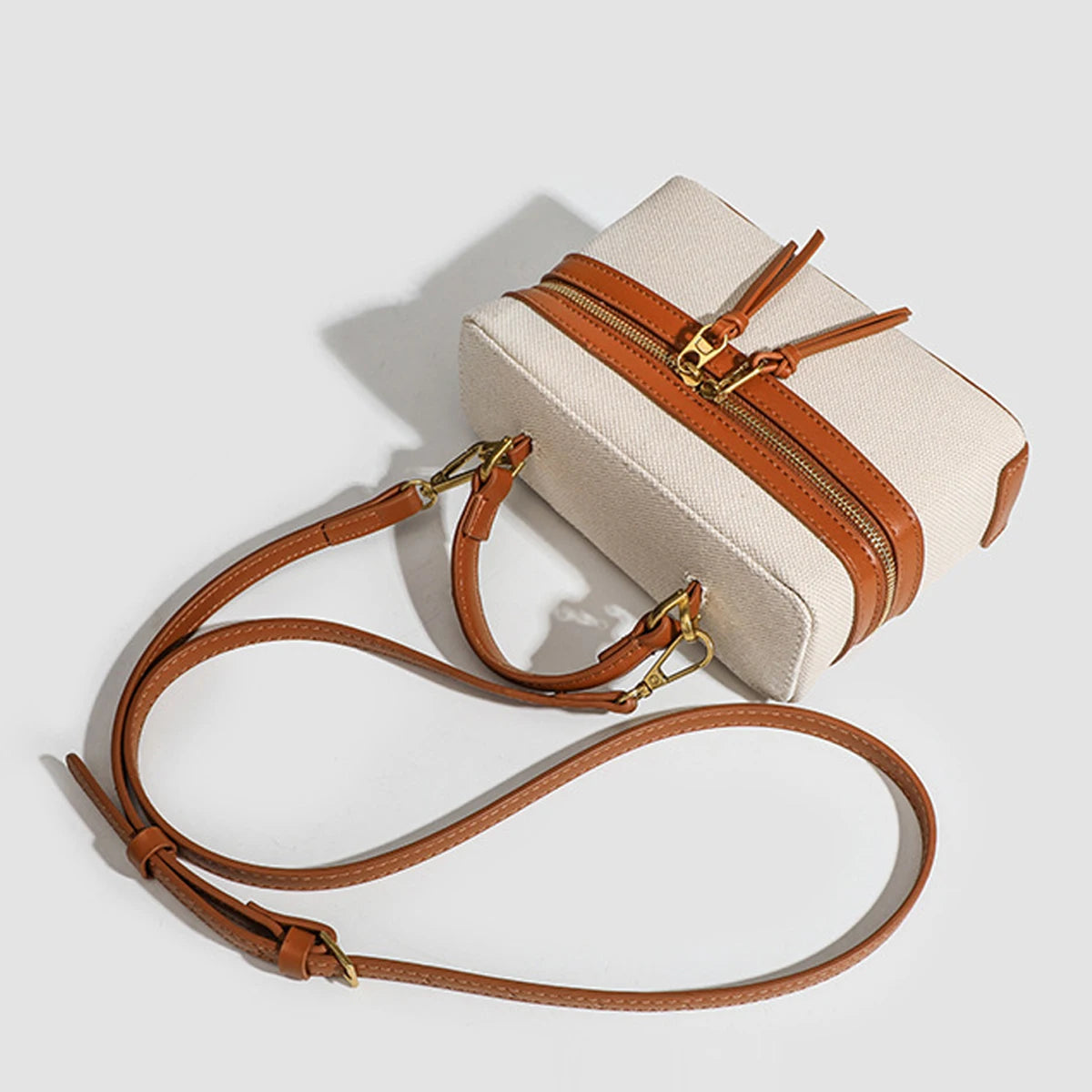 Women's Retro Canvas Spliced Lunch Box, Commuter Portable Shoulder Crossbody Small Square Bag, Adjustable Shoulder Strap
