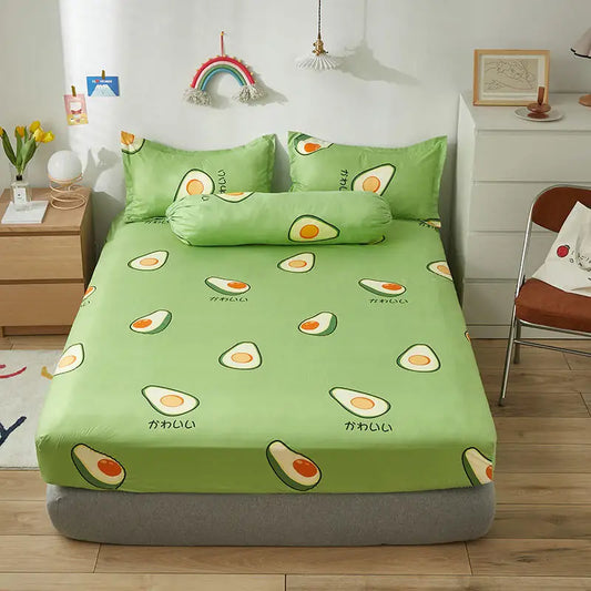 Bobsjy Kinnigin fehlend Blat Kinggréisst mat elastesche Bett Cover fir Duebeg Bett Avocado Muster Cover (keng Pollowcase)