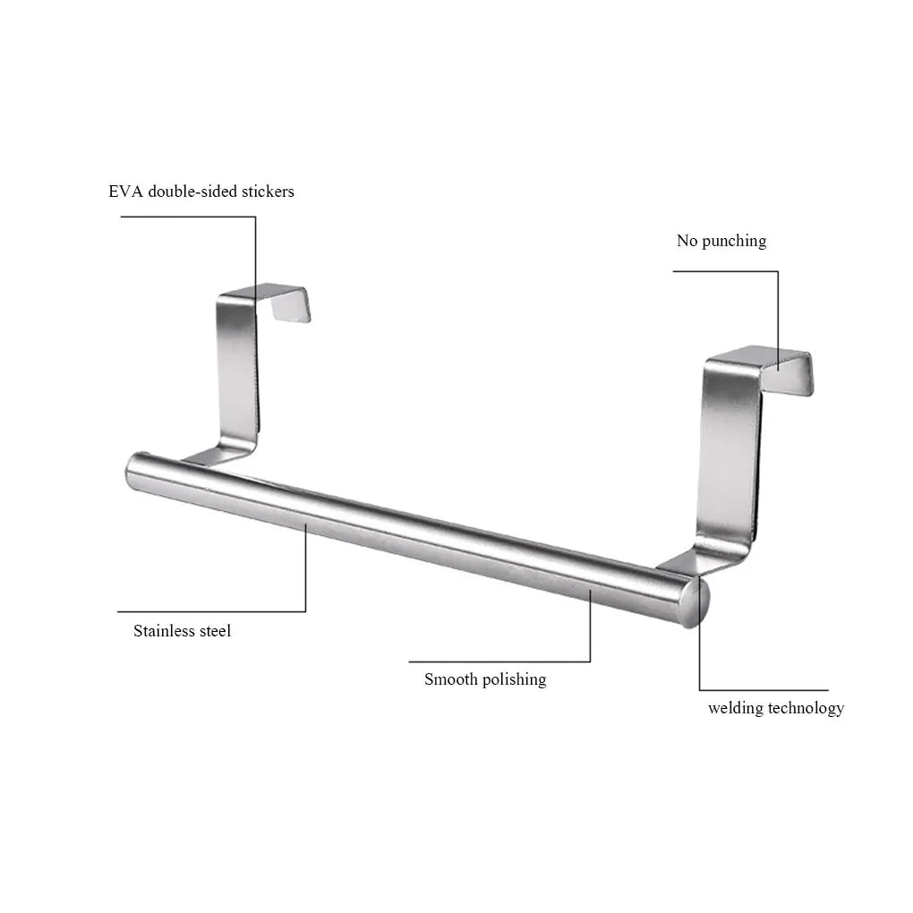 Estante de toalla sobre la puerta barra de toalla soporte colgante de acero inoxidable baño gabinete de cocina estante de trapo de toall