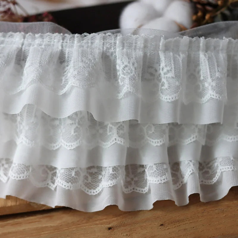 12 cm bred hvid sorte tre lag 3D plisseret mesh chiffon stof broderet ruffle trim diy kjole tøj krave syede indretning